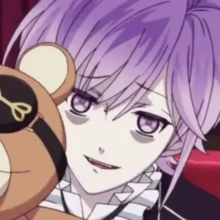 🥢 Kanato Sakamaki Diabolik Lovers Anime, Kanato Sakamaki, Diabolik Lovers, Tóc tím, Gấu bông, Gothic telegram sticker