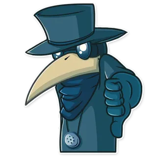 👎 pestdokter, vogel, duim omlaag, negatief, afkeuring, kostuum, vintage telegram sticker