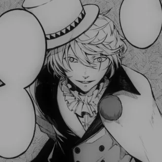 🎭 Nikolai Gogol Bungou Stray Dogs Nikolai Gogol, Bungo Stray Dogs, Anime, Manga, Charakter, Hut, Clown, Schwarzweiß telegram sticker
