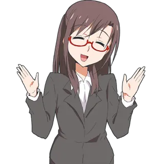 🤷‍♀ Anime, Mulher, Negócios, Sorriso, Óculos, Escritório telegram sticker