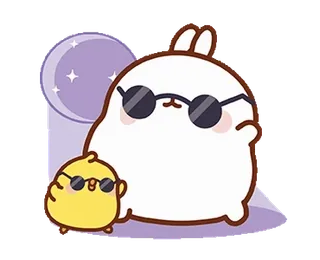 😎 dessin animé, lapin, poussin, lunettes de soleil, mignon, animation, amitié telegram sticker