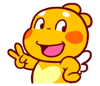 🌝 Мультфильм, Милый, Персонаж, Знак мира, Желтый, Крылатый whatsapp sticker