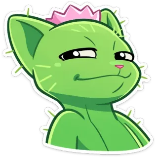 😏 chat, cactus, plante, animal, vert, autocollant, drôle telegram sticker