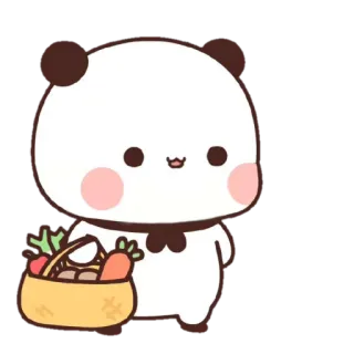 🍫 Panda, Lindo, Kawaii, Animal, Dibujo animado, Ilustración, Cesta, Verduras whatsapp sticker