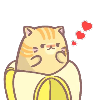 😘 mèo, chuối, dễ thương, hoạt hình, tình yêu, kawaii, nhãn dán, động vật telegram sticker