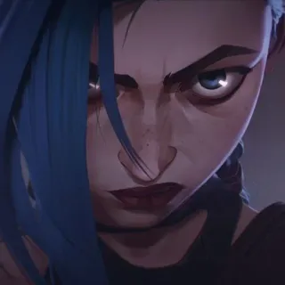 🕳 Jinx Arcane Jinx, Arcane, League of Legends, personaggio, capelli blu telegram sticker
