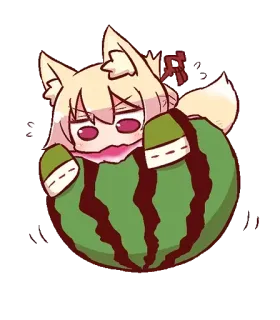 🍉 Anime, Hồ ly, Dưa hấu, Dễ thương, Chibi telegram sticker