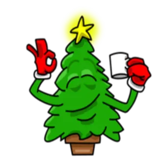 ☕ árbol de Navidad, fiesta, gesto OK, navidad, celebración, dibujos animados, festivo, decoración telegram sticker