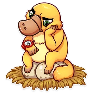 ⏳ duckbill, platypus, waiting, eggs, cartoon, animal, sitting, nest telegram sticker