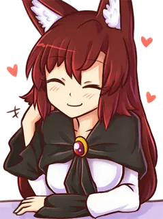 😊 애니메이션 여자, 빨간 머리, 여우 귀, 귀여운, 웃는 telegram sticker