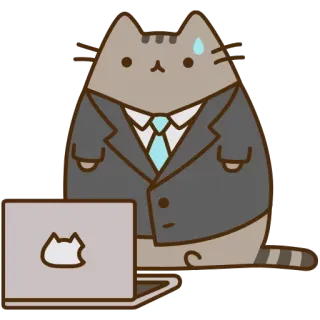 👨‍🏫 Pusheen cat, office, computer, business, anxious, cartoon telegram sticker