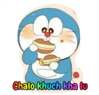🍩 Doraemon Chalo khuch kha lu doraemon, hoạt hình, đồ ăn vặt, thức ăn, anime whatsapp sticker