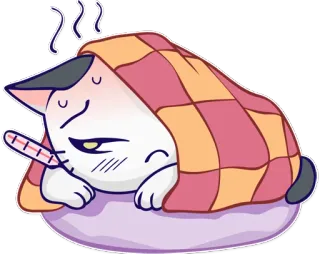 😷 gato, enfermo, termómetro, manta, enfermedad, dibujo animado whatsapp sticker