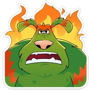 😠 arrabbiato, cane, cartone animato, fuoco, verde, personaggio, mostro telegram sticker