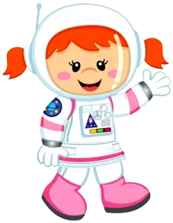 🙎 astronauta, dziewczyna, kosmos, rakieta, eksploracja, dziecko, kreskówka, ilustracja telegram sticker
