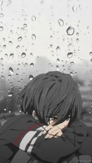 🖤 Anime, Ragazzo, Triste, Pioggia, Emozionale, Grigio, Manga telegram sticker