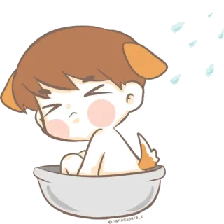 😣 hoạt hình, bé trai, chó, dễ thương, bồn tắm, chibi telegram sticker