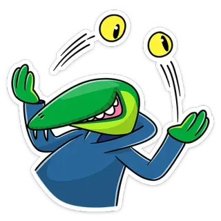 👀 cartoon, jongleren, personage, reptiel, leuk, dier telegram sticker
