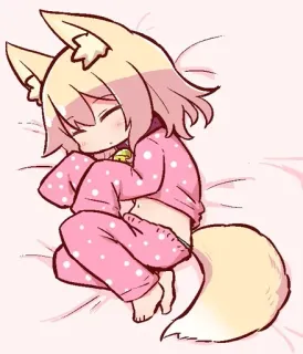 😪 dormir, chibi, mignon, kawaii, animal, renard, queue, pyjama telegram sticker