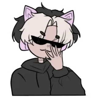 ⚪️ kocie uszy, okulary przeciwsłoneczne, bluza z kapturem, styl anime, kreskówka, postać, portret telegram sticker