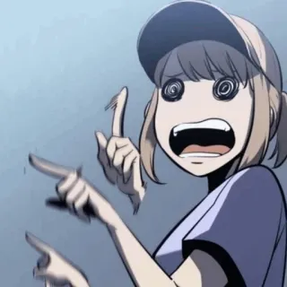 🗝 アニメ, 漫画, 女の子, 侮辱的なジェスチャー, 指差し, クレイジー, 目 whatsapp sticker