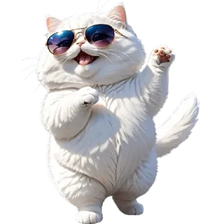 🕺 mèo, kính râm, dễ thương, động vật, trắng, ngầu telegram sticker