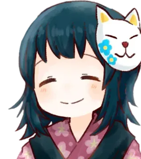 😊 chica anime, máscara de gato, kimono, linda, feliz, alegre telegram sticker