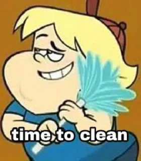 🚶‍♂ time to clean уборка, мультфильм, метелка для пыли, наведение порядка telegram sticker