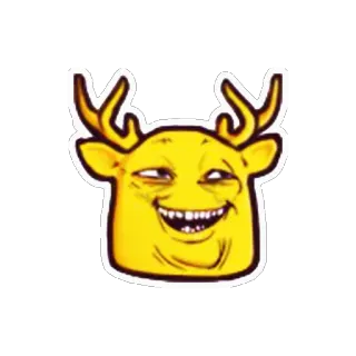 🦌 ミーム, トロールフェイス, 鹿, 面白い, 動物, 黄色 telegram sticker