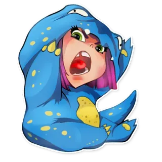 😠 monstre, dessin animé, en colère, personnage, sticker, fille, bleu whatsapp sticker