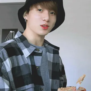 🧷 Jungkook hombre, kpop, cantante, persona, sombrero, franela telegram sticker