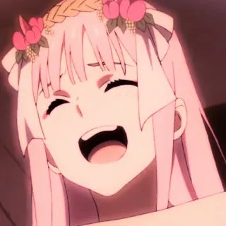 🍓 Anime, Fröhlich, Niedlich, Pinke Haare, Blumenkranz telegram sticker