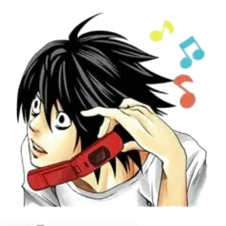 😌 L Lawliet Death Note L, Death Note, anime, detective, phone, cartoon, music notes telegram sticker
