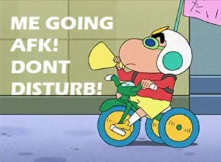 😒 Shin-chan Crayon Shin-chan ME GOING AFK! DONT DISTURB! afk, anime, megafono, bicicletta, cartone animato telegram sticker