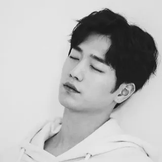 ➖ man, portrait, sleep, relax, black and white, hoodie, person, korean telegram sticker