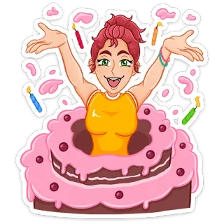 🎂 ulang tahun, kue, perayaan, pesta, wanita telegram sticker