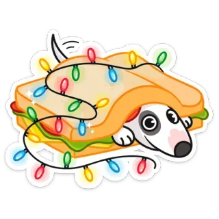 🥪 собака, сэндвич, мультфильм, огни, милый, животное, еда telegram sticker