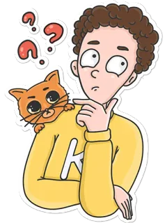 🤔 Cartone animato, Pensando, Gatto, Punti interrogativi, Curioso, Ragazzo telegram sticker