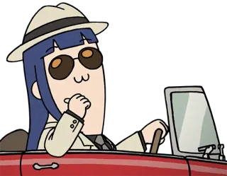 🚗 anime, driving, car, cartoon, hat, sunglasses telegram sticker
