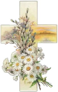 💒 croce, fiori, religioso, margherite, cristianesimo, fede, vintage whatsapp sticker