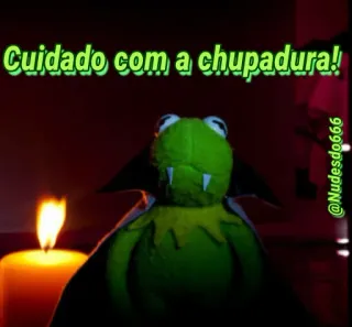 👹 Kermit Cuidado com a chupadura! kermit, vampire, halloween, meme, offensive, dark humor telegram sticker
