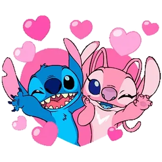 😉 Stitch tình yêu, Disney, dễ thương, trái tim, hoạt hình, người ngoài hành tinh, hồng telegram sticker