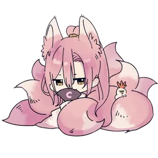 😏 Anime, Fuchs, Kitsune, Rosa, Schläfrig telegram sticker