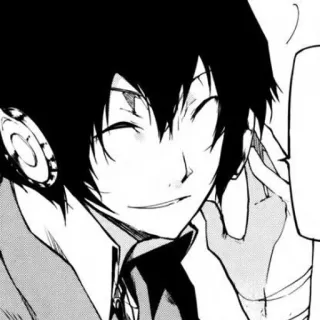 🐁 anime, manga, glimlachend, zwart wit, koptelefoon telegram sticker