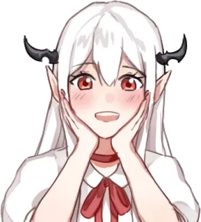 😍 Fille anime, Fille démon, Cornes, Mignon, Souriant, Oreilles d'elfe, Rougeur telegram sticker