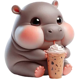 🧋 ippopotamo, cartone animato, animale, carino, caffè, bevanda telegram sticker