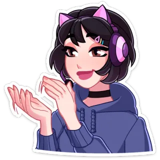 👏 cewek, kartun, anime, headphone, telinga kucing, berkilau, imut telegram sticker