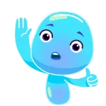 ✋ Cartoon, Personage, Groet, Zwaaien, Blauw, Duim omhoog telegram sticker