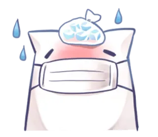 😷 enfermo, enfermedad, mascarilla, resfriado, temperatura, bolsa de hielo whatsapp sticker