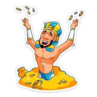 🥳 egipcio, faraón, riqueza, oro, tesoro, dibujos animados whatsapp sticker